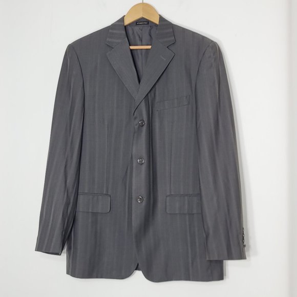 Styled in Italy Men's Gray Pinstriped  3-Button Front Pockets Suit Jacket Blazer - Picture 1 of 12